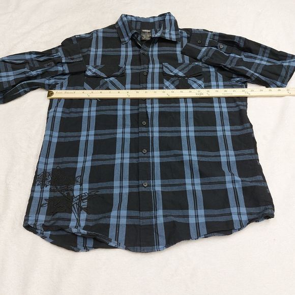 MMA Elite Long Sleeve Button Up Men's Size Large Blue Plaid Shirt Pride & Honor - Picture 5 of 8